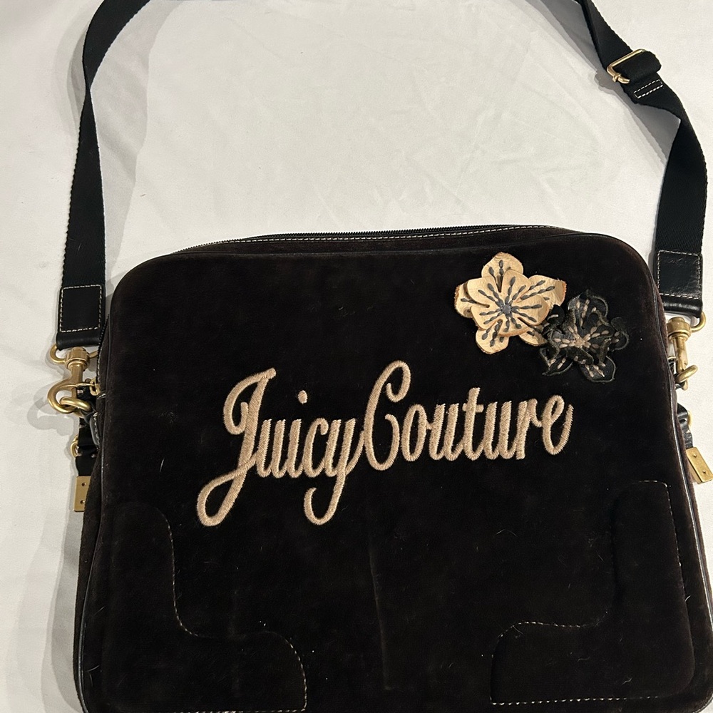 Juicy Couture Brown Crossbody Laptop Bag with Gold Details
